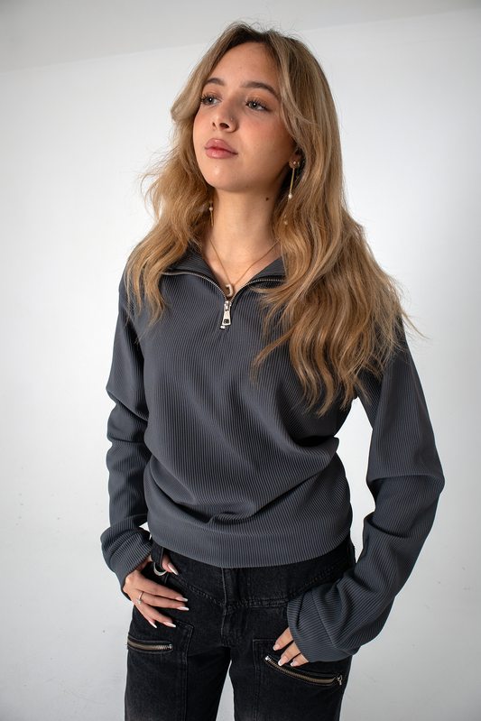 Stone Grey Rib Quarter-Zip