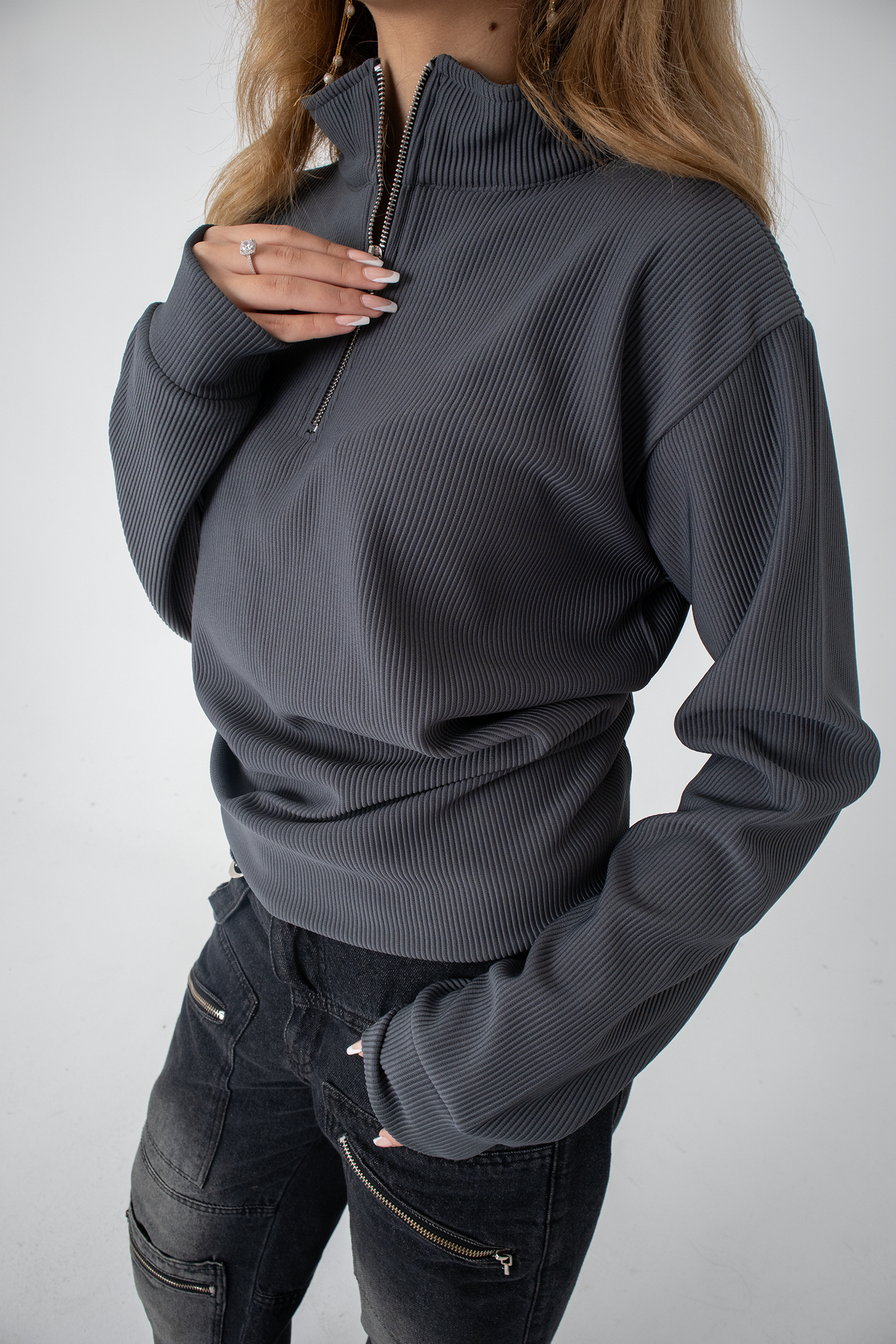 Stone Grey Rib Quarter-Zip