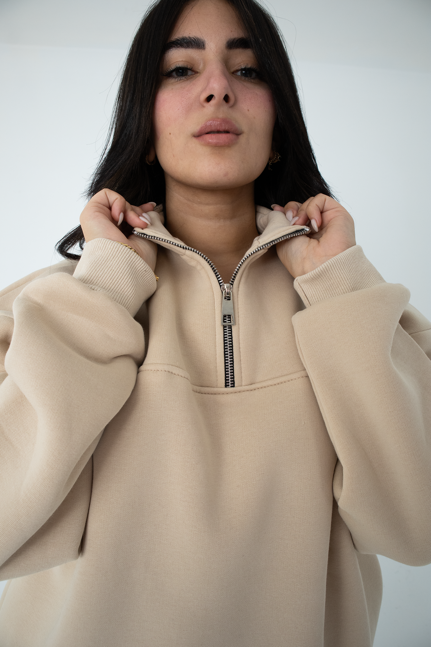 Sandstone Beige Classic Quarter-Zip Pullover