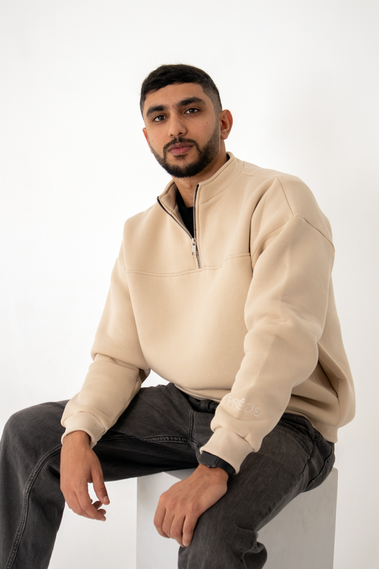 Sandstone Beige Classic Quarter-Zip Pullover